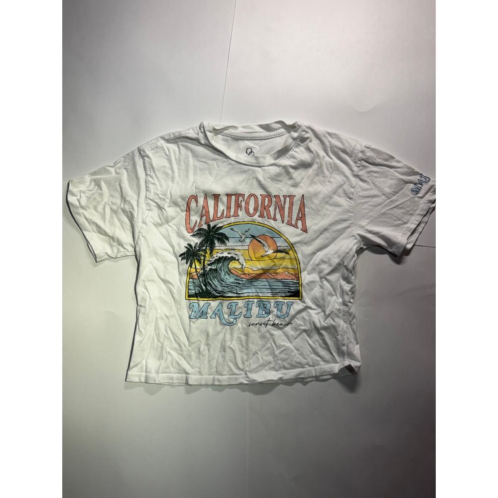 Organic Generation Malibu California Sunset Beach White Graphic Tee (Size XS)